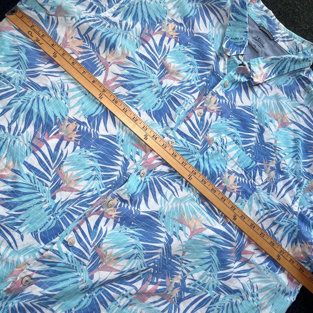 IZOD Saltwater Button Mens 3XL Blue Tropical Palm Bird of Paradise Excellent - Picture 6 of 7